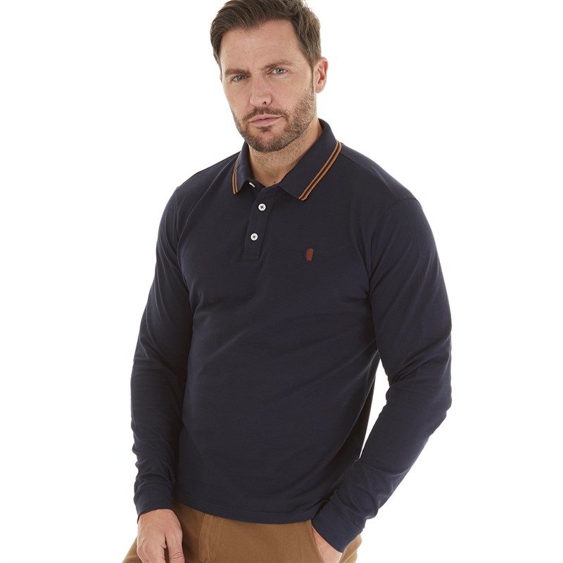 Remus Uomo Mens Slim Fit Cotton Stretch Pique Polo Shirt Navy