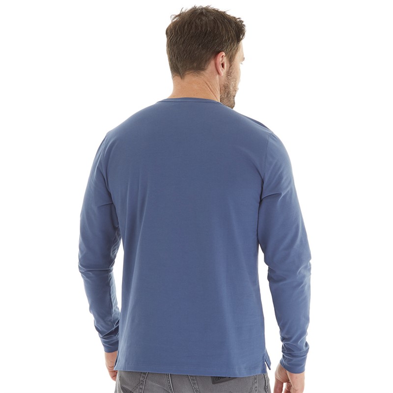 Remus Uomo Mens Tapered Fit Cotton Stretch Long Sleeve T-Shirt Air Force Blue