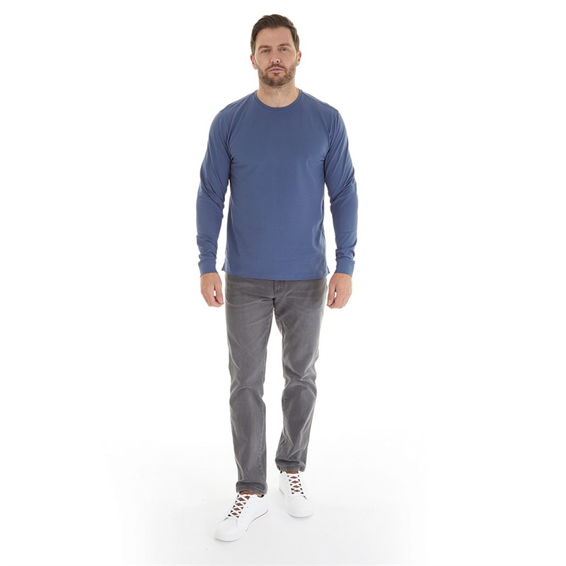 Remus Uomo Mens Tapered Fit Cotton Stretch Long Sleeve T-Shirt Air Force Blue