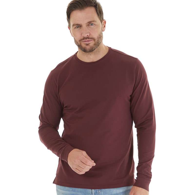 Remus Uomo Mens Tapered Fit Cotton Stretch Long Sleeve T-Shirt Plum