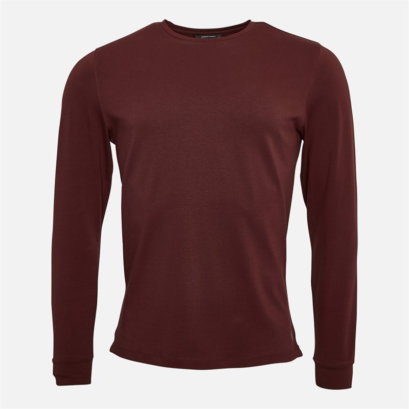 Remus Uomo Mens Tapered Fit Cotton Stretch Long Sleeve T-Shirt Plum