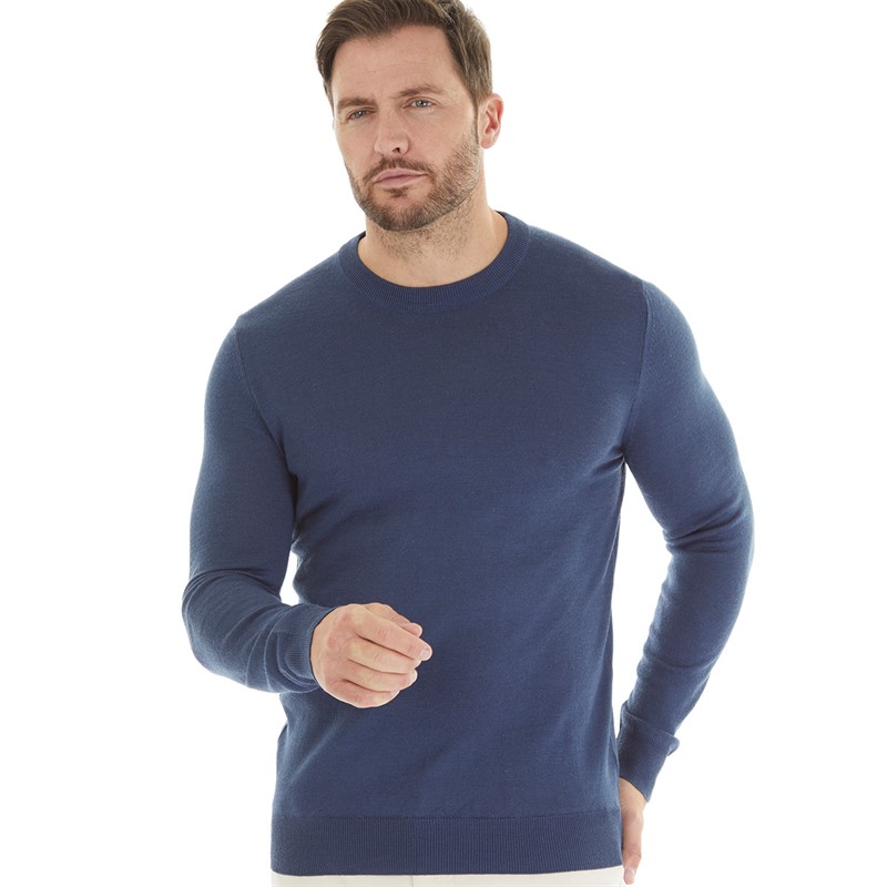 Buy Remus Uomo Mens Slim Fit Merino Wool Blend Crew Neck Sweater Slate Blue