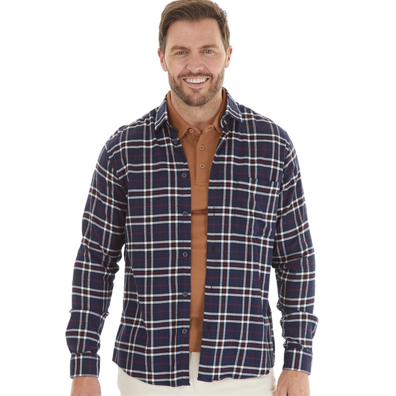 Remus Uomo Mens Tapered Fit Check Cotton Shirt Navy