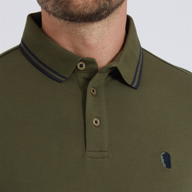 Remus Uomo Mens Slim Fit Cotton-Stretch Pique Polo Shirt Olive