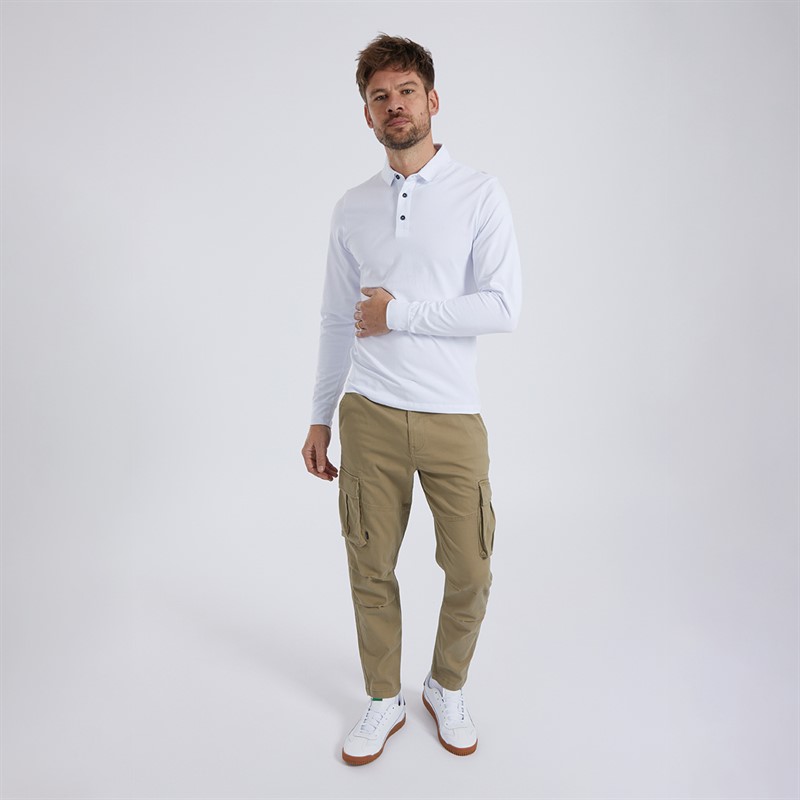 Remus Uomo Mens Long Sleeve Polo Top White