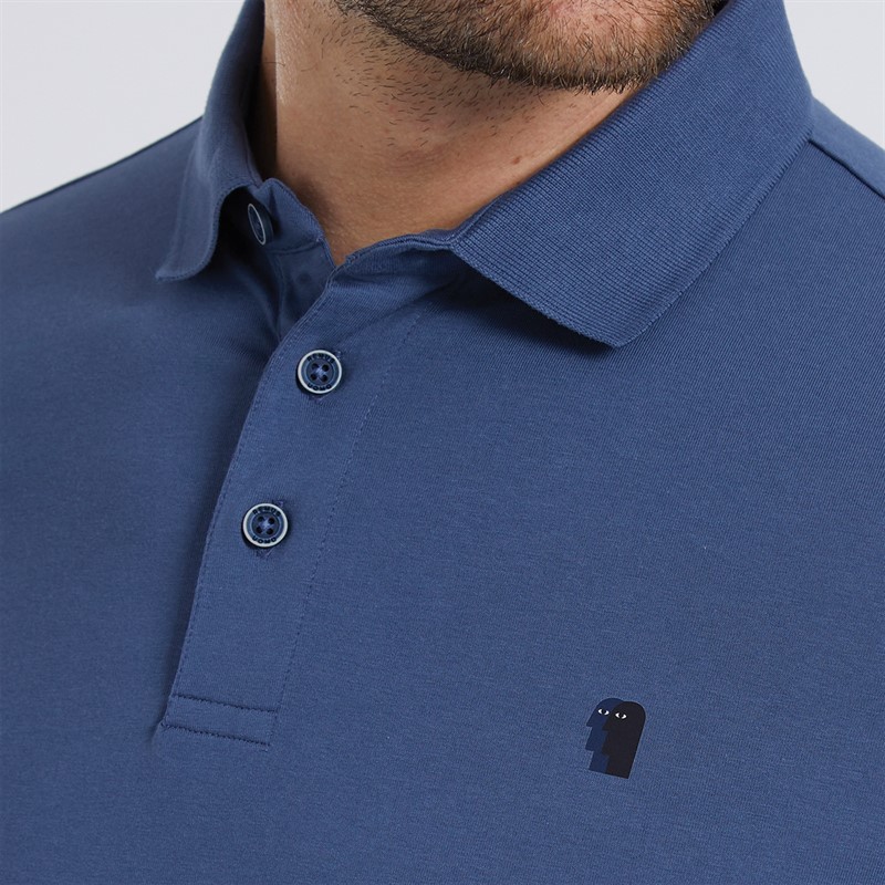 Remus Uomo Mens Tapered Fit Cotton Stretch Long Sleeve Polo Shirt Air Force Blue