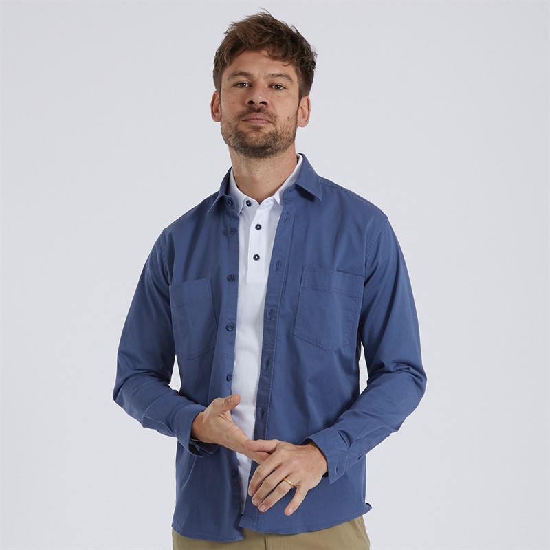 Remus Uomo Mens Tapered Fit Cotton Stretch Shirt Blue