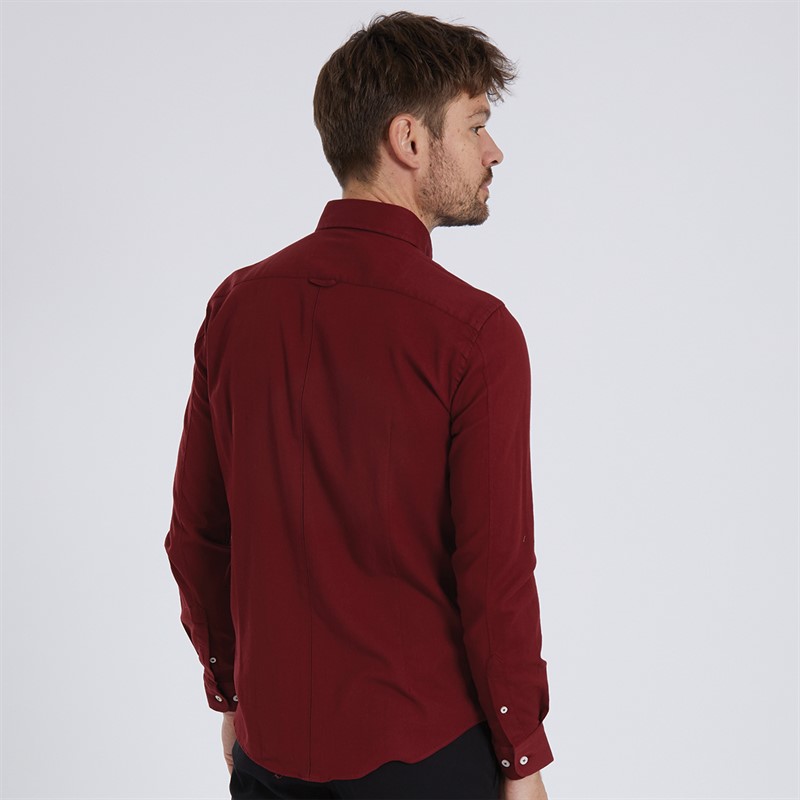 Remus Uomo Mens Slim Fit Cotton Stretch Shirt Burgundy