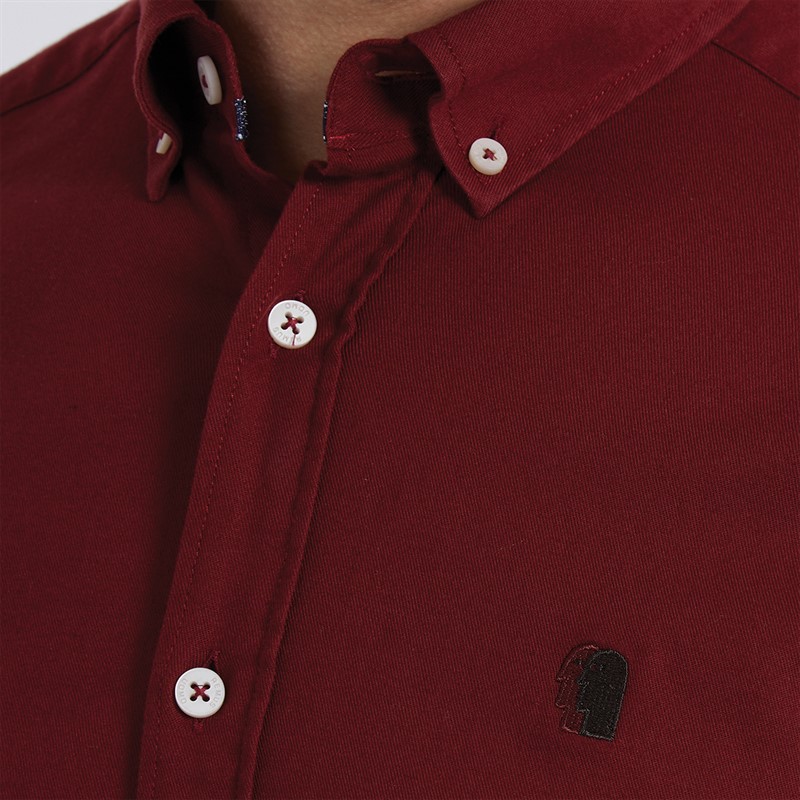 Remus Uomo Mens Slim Fit Cotton Stretch Shirt Burgundy