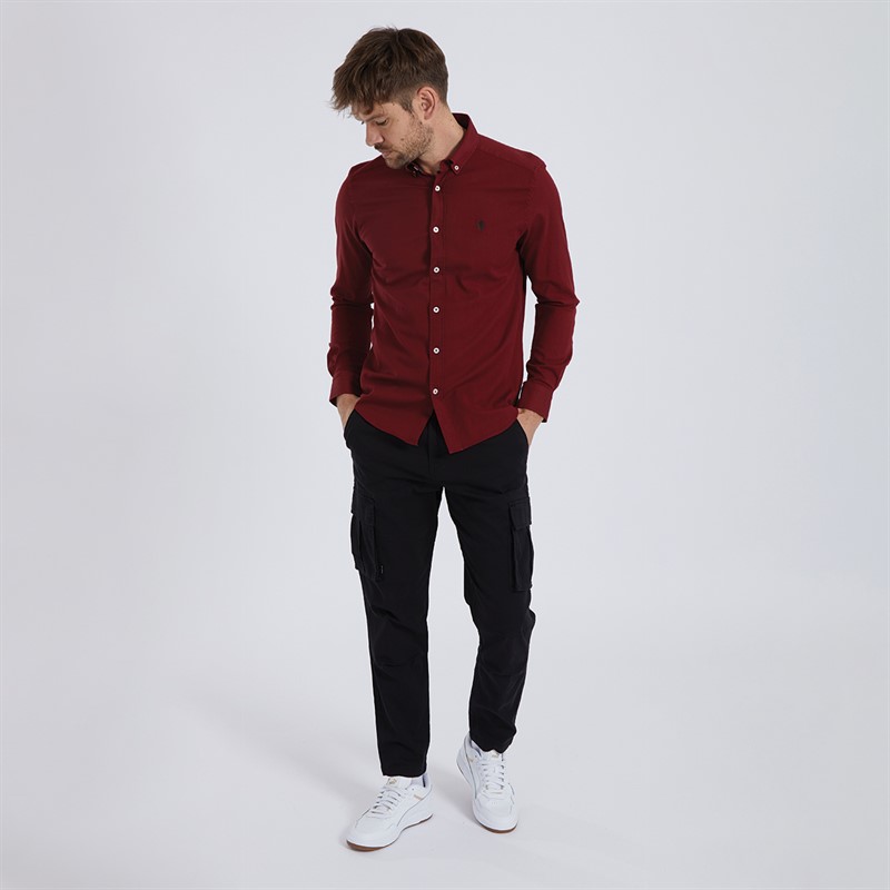 Remus Uomo Mens Slim Fit Cotton Stretch Shirt Burgundy
