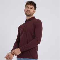 Remus Uomo Mens Tapered Fit Cotton Stretch Long Sleeve Polo Shirt Plum