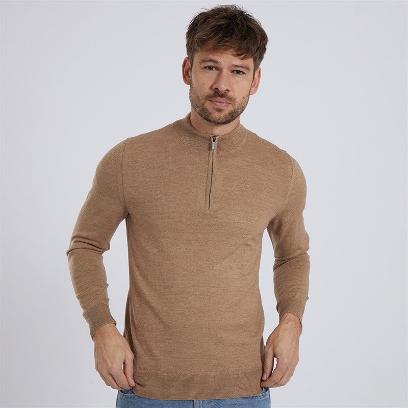 Remus Uomo Mens Tapered Fit 1/2 Zip Top Brown