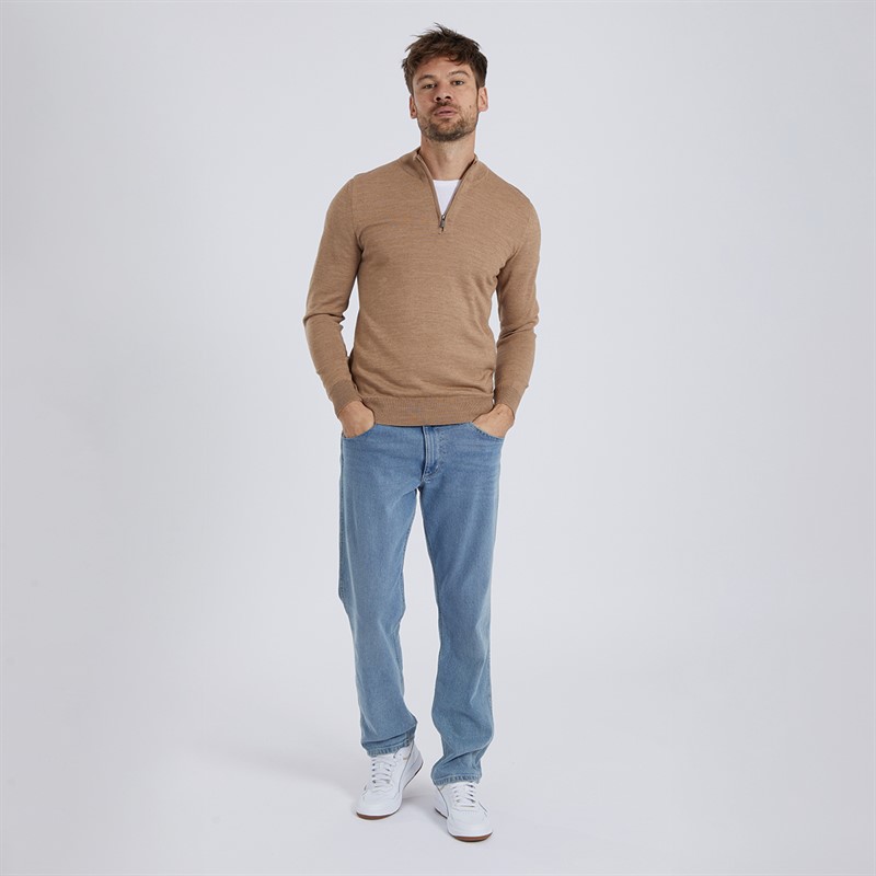 Remus Uomo Mens Tapered Fit 1/2 Zip Top Brown