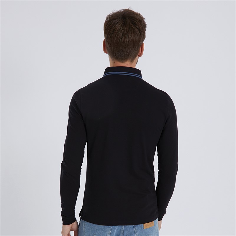 Remus Uomo Mens Slim Fit Cotton Stretch Pique Polo Shirt Black