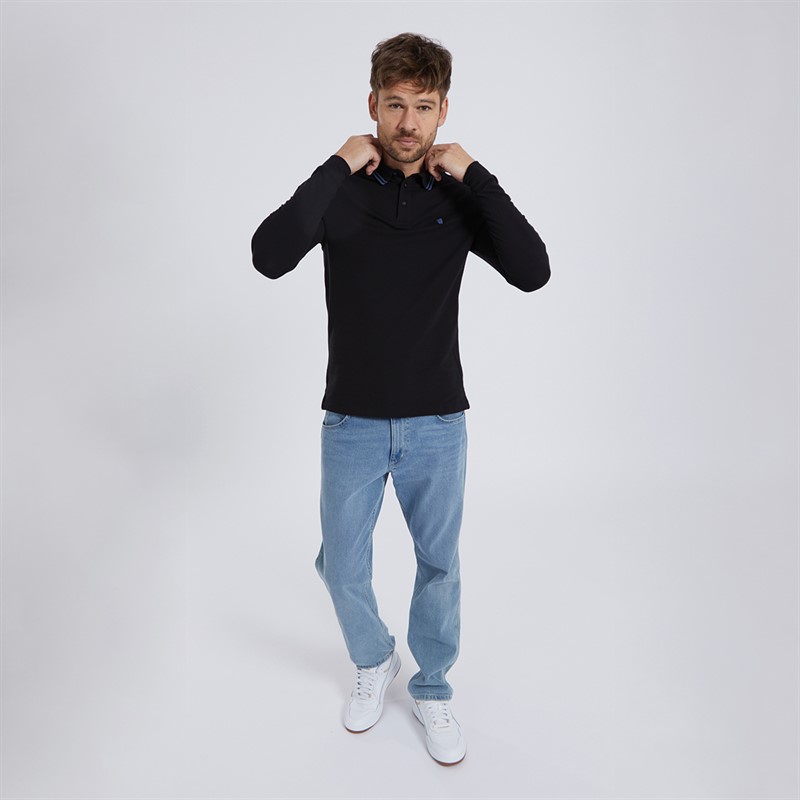 Remus Uomo Mens Slim Fit Cotton Stretch Pique Polo Shirt Black