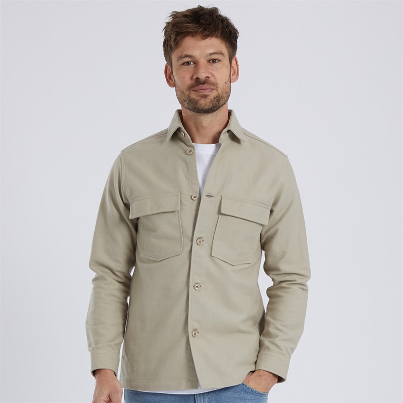 Remus Uomo Mens Regular Fit Heavyweight Cotton Overshirt Stone