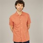 Remus Uomo Mens Tapered Fit Linen Blend Short Sleeve Shirt Terracota