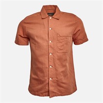 Remus Uomo Mens Tapered Fit Linen Blend Short Sleeve Shirt Terracota