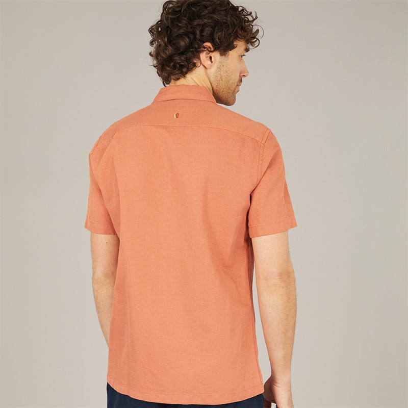 Remus Uomo Mens Tapered Fit Linen Blend Short Sleeve Shirt Terracota