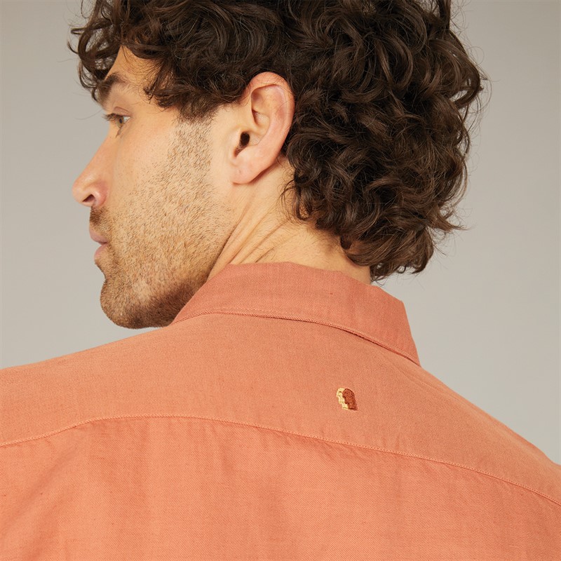 Remus Uomo Mens Tapered Fit Linen Blend Short Sleeve Shirt Terracota