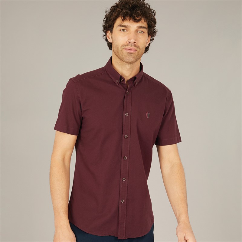 Remus Uomo Mens Slim Fit Oxford Cotton Shirt Burg