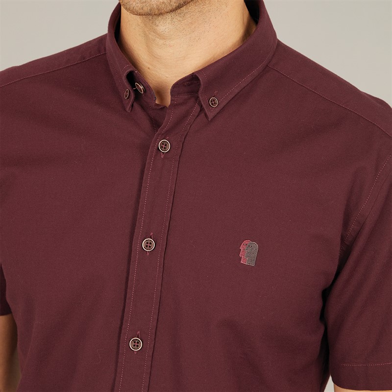 Remus Uomo Mens Slim Fit Oxford Cotton Shirt Burg