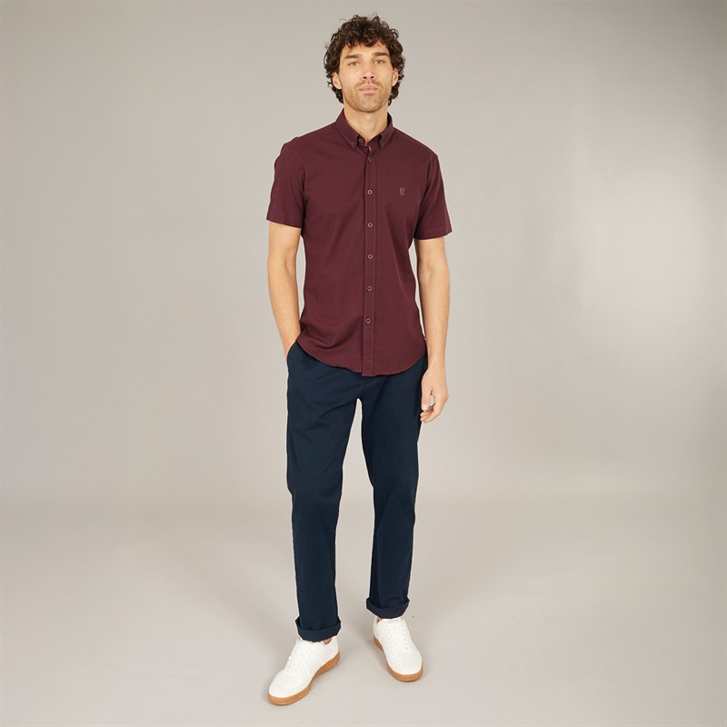 Remus Uomo Mens Slim Fit Oxford Cotton Shirt Burg