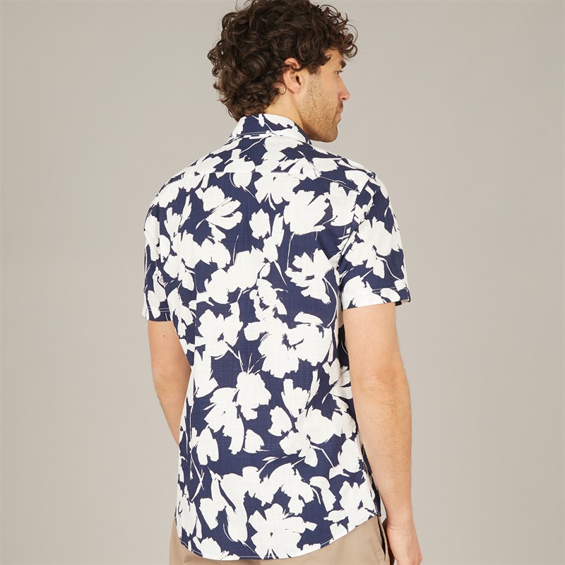 Remus Uomo Mens Floral Print Short Sleeve Shirt Navy
