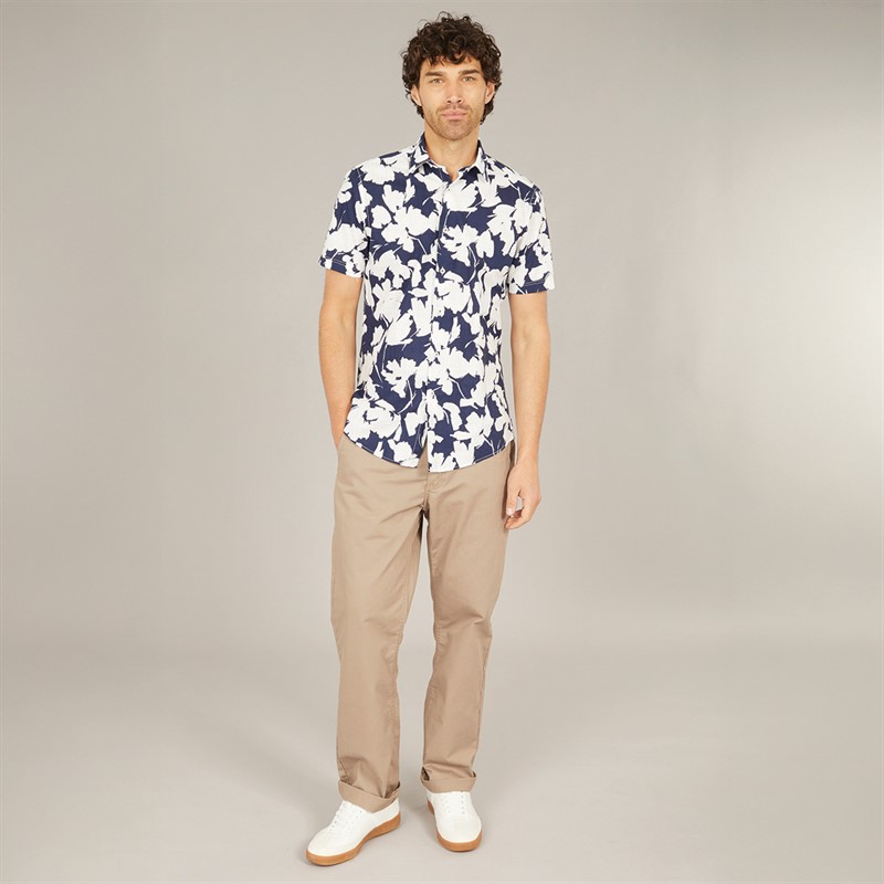 Remus Uomo Mens Floral Print Short Sleeve Shirt Navy