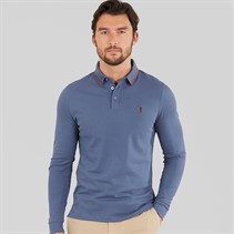 Remus Uomo Mens Tipped Collar Long Sleeve Polo Air Force Blue