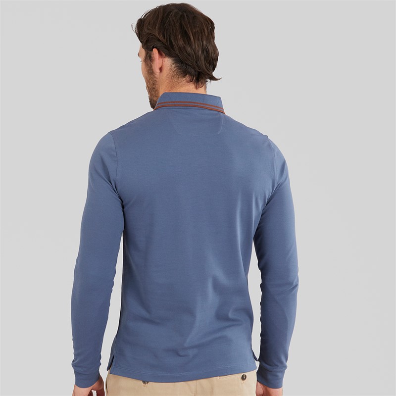 Remus Uomo Mens Tipped Collar Long Sleeve Polo Shirt Air Force Blue