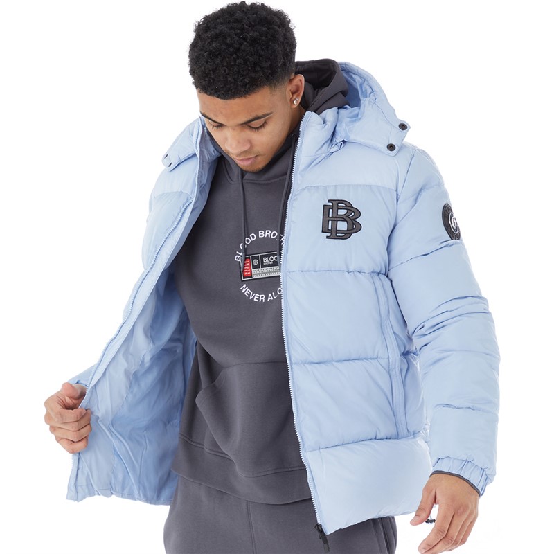 Buy Blood Brother Mens Short Puffer Jacket Dusty Blue
