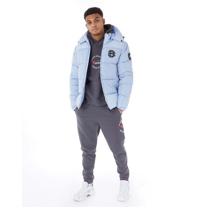 Buy Blood Brother Mens Short Puffer Jacket Dusty Blue