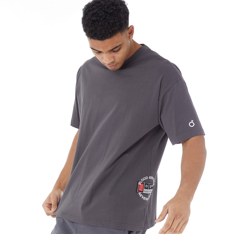 Blood Brother Mens Badged Basket T-Shirt Dark Grey