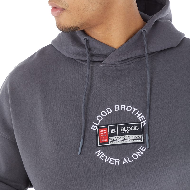 Blood Brother Mens Badged Basket Hoodie Dark Grey