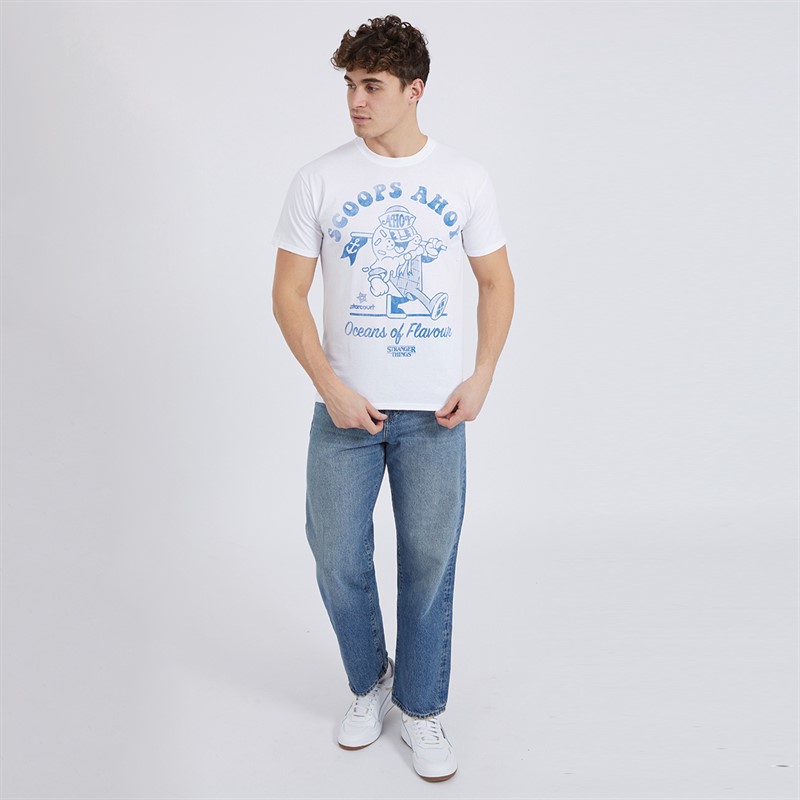 Stranger Things Mens Scoops Ahoy Retro T-Shirt White