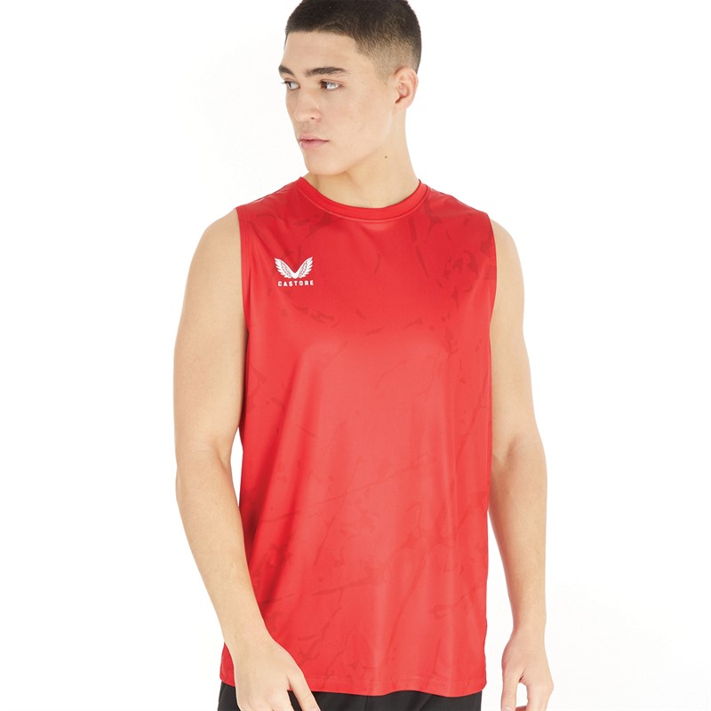 Castore Mens Marble Printed Singlet True Red/Barbados Cherry