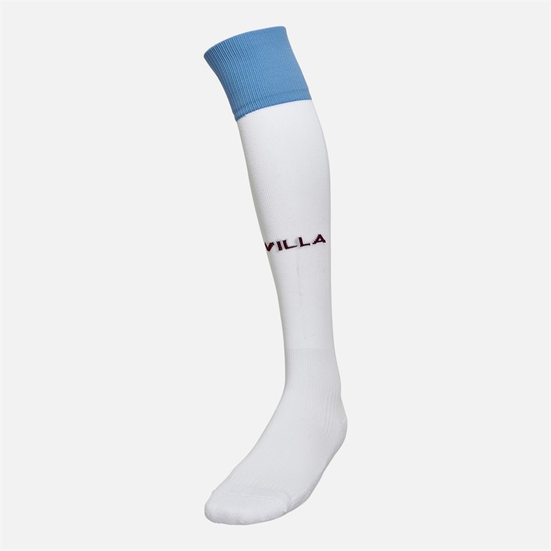 Castore Junior AVFC Aston Villa 23/24 Away Socks Brilliant White/Serenity/Rhododendron