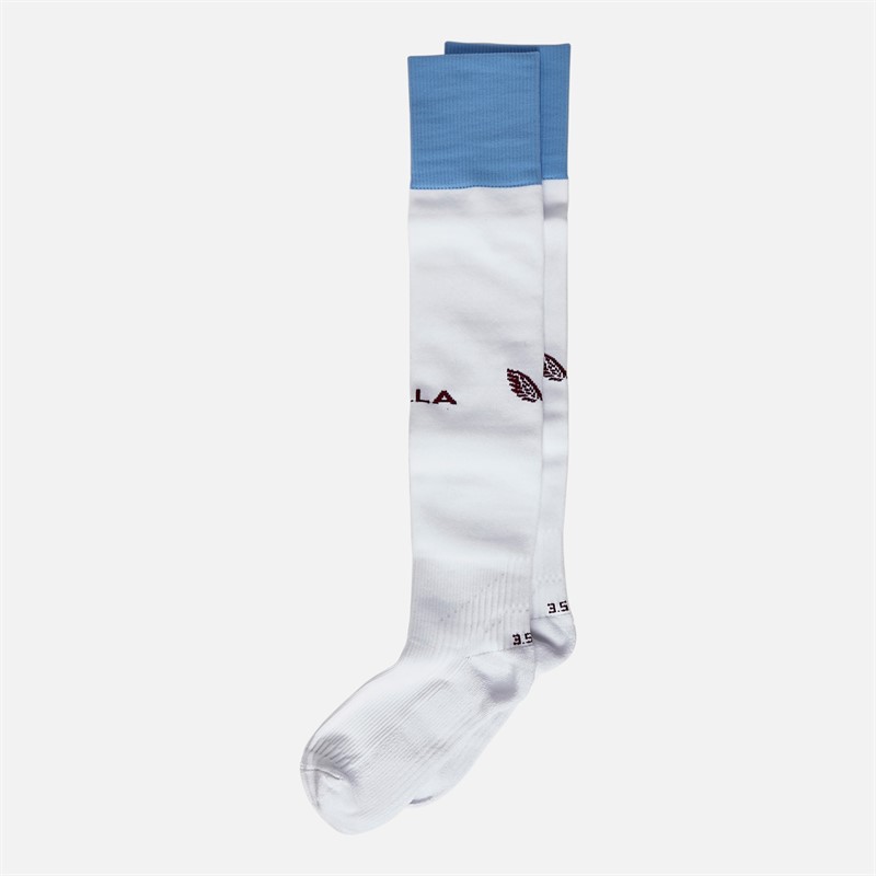 Castore Junior AVFC Aston Villa 23/24 Away Socks Brilliant White/Serenity/Rhododendron