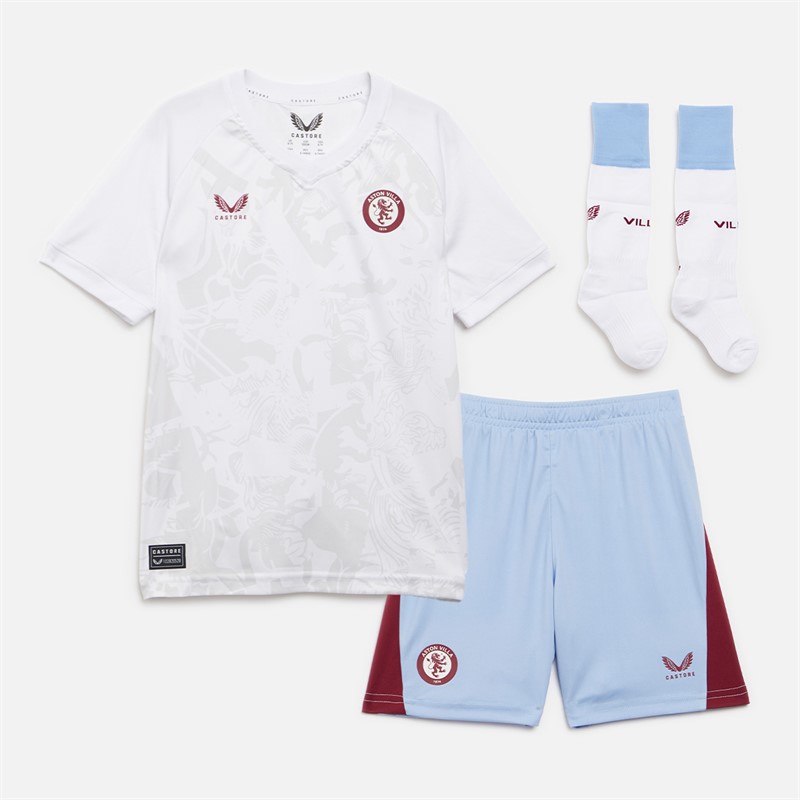 Castore Kids AVFC Aston Villa 23/24 Away Mini Kit Brilliant White/Serenity/Rhododendron