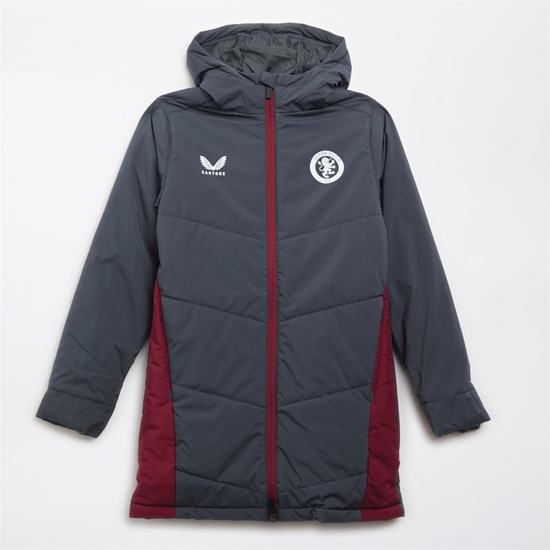 Castore Junior AVFC Aston Villa Coaches Long Bench Jacket Ebony/Rhododendron