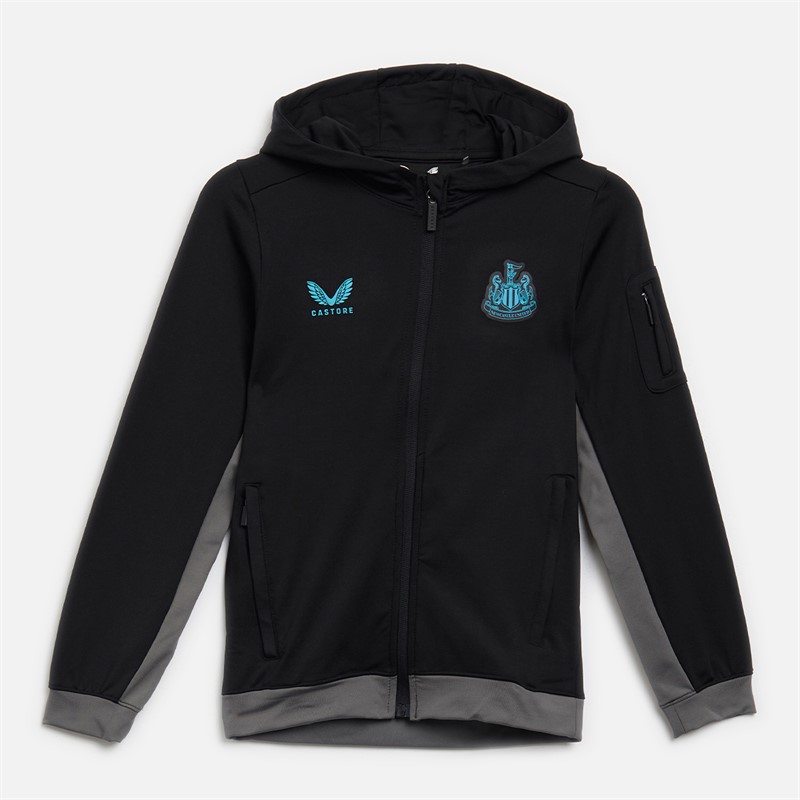 Castore Junior NUFC Newcastle United Tech Fleece Full Zip Hoodie Caviar/Lava Smoke
