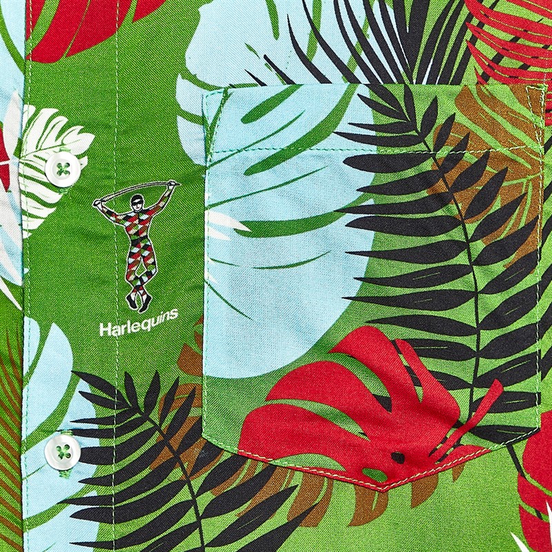 Castore Harlequins FC Big Summer Kick Off Hawaiian Short Sleeve Shirt Green