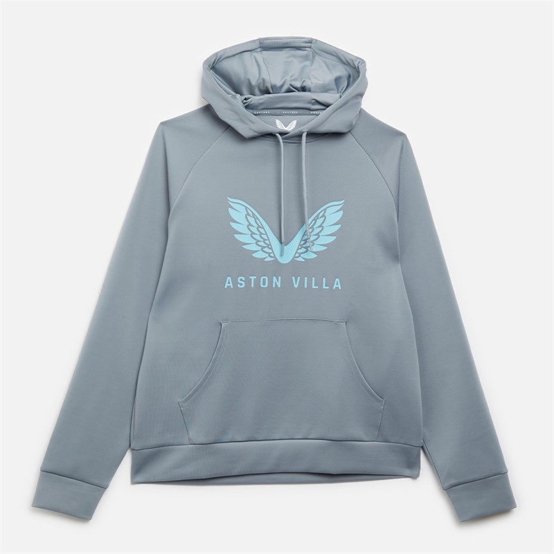 Castore Mens AVFC Aston Villa Coaches Travel Logo Hoodie Tradewinds