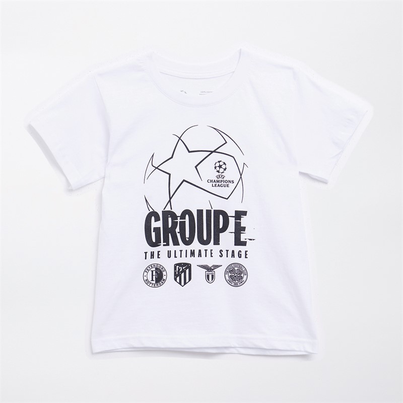Castore Junior FR Feyenoord Trykt Gruppe UEFA Champions League Kamp Design T-Shirt Hvid