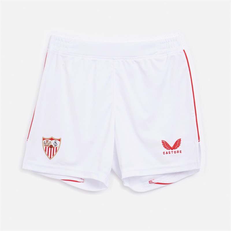 Castore Junior SFC Sevilla FC 23 / 24 Thuis Short Brilliant wit / True Red - Maat 14Y