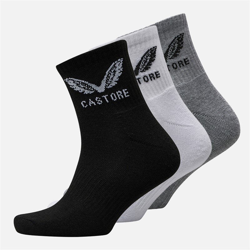 Castore Three Pack Cushioned Quarter Socks White/Black/Grey