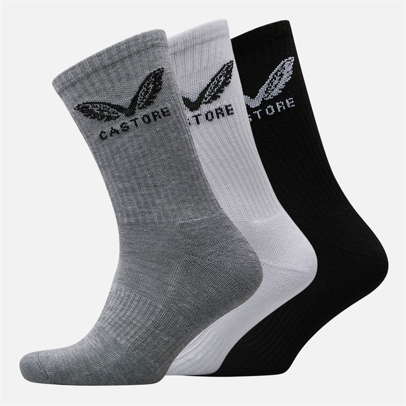 Castore Three Pack Cushioned Crew Socks White/Black/Grey