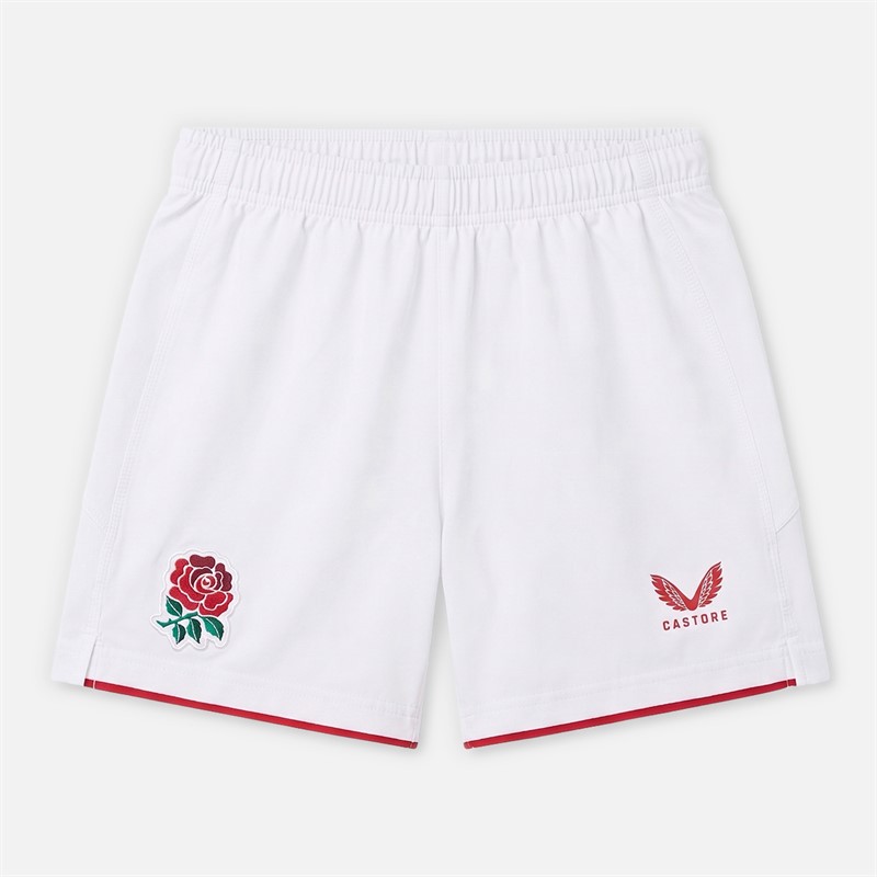 Castore Junior RFU England Rugby 25/26 Home Shorts Brilliant White/Lipstick Red