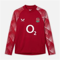 Castore Junior RFU England Rugby Pre Match Long Sleeve Drill Top Jester Red/Brilliant White